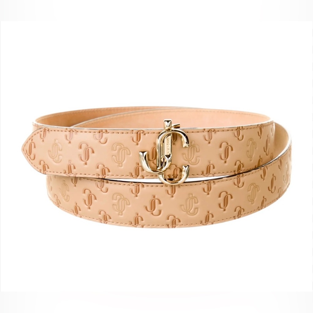 Jimmy Choo Tan Leather Belt with Gold Logo
